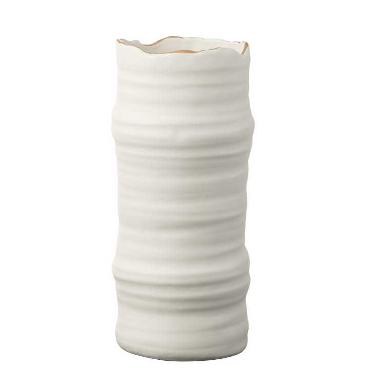 JARRÓN LINEAS PORCELANA BLANCO Y ORO